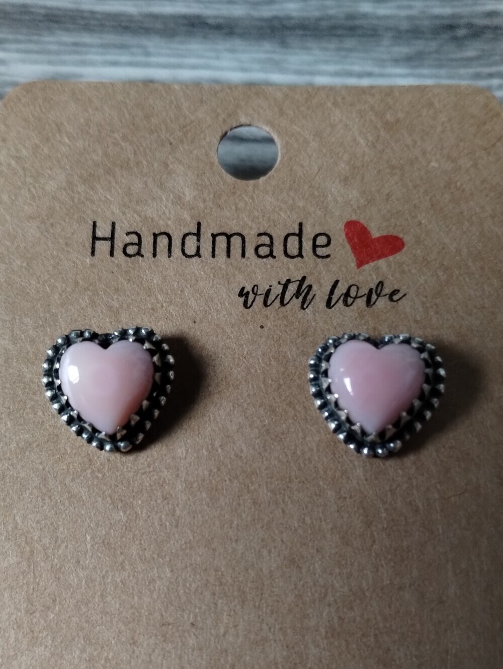 925 Sterling Silver Pink Conch Heart Stud Earrings